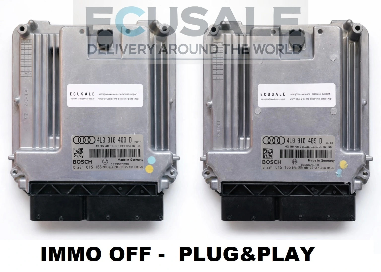 Set of 2 engine controllers 4L0910409D / 0281015165 for Audi Q7 4.2 TDI – Master + Slave ECU ENGINE CONTROLLER IMMO OFF set ready for Plug & Play installation.
